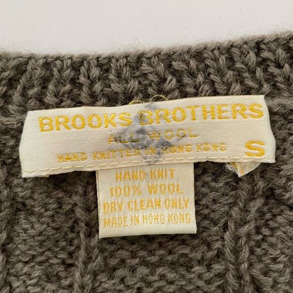 Brooks Brothers Chunky Cable Knit Sweater 100% Wool Taupe V Neck Women S Vintage - Picture 6 of 10